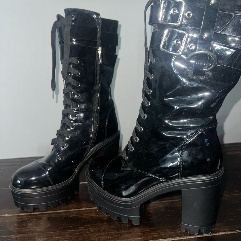 LATEX COMBAT BOOTS W/ HEEL